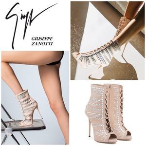Giuseppe Zanotti “Kaylee” Rhinestone Embellished Suede Lace up Heels